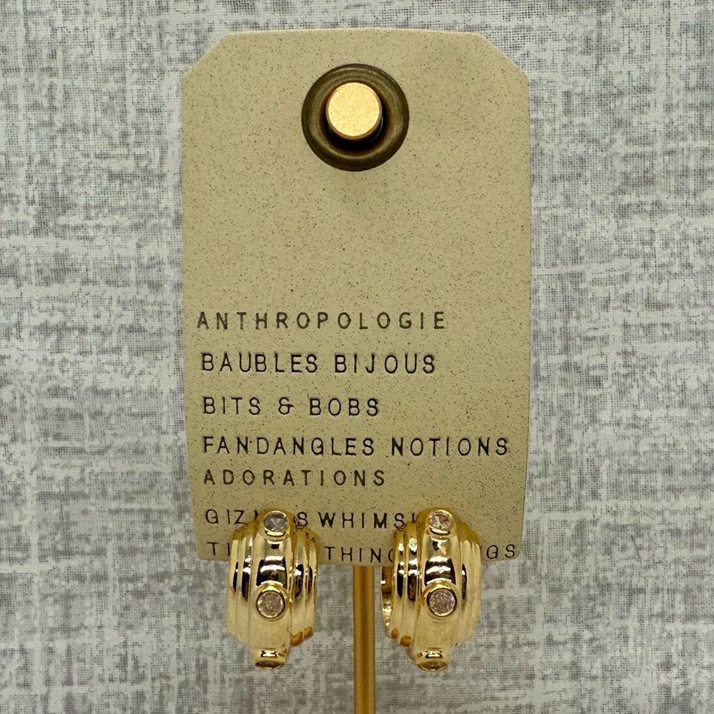 NWT Anthropologie 14k Gold Plated Stone Ribbed Huggie Hoop Earrings